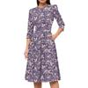 Lässiges und modisches Kleid für Damen mit Blumenmuster, 3/4-Ärmeln, Tasche und Reißverschluss auf der Rückseite