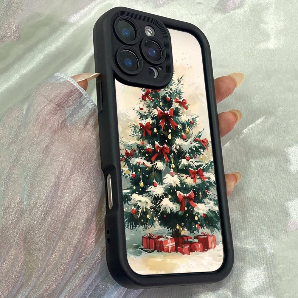JT168 Christmas Tree with Gifts Painting for iPhone 17 16 15 14 Pro Max Samsung S26 S25 Ultra A17 A16 A07 A56 Xiaomi 15T Redmi 15c 14C Soft TPU Case