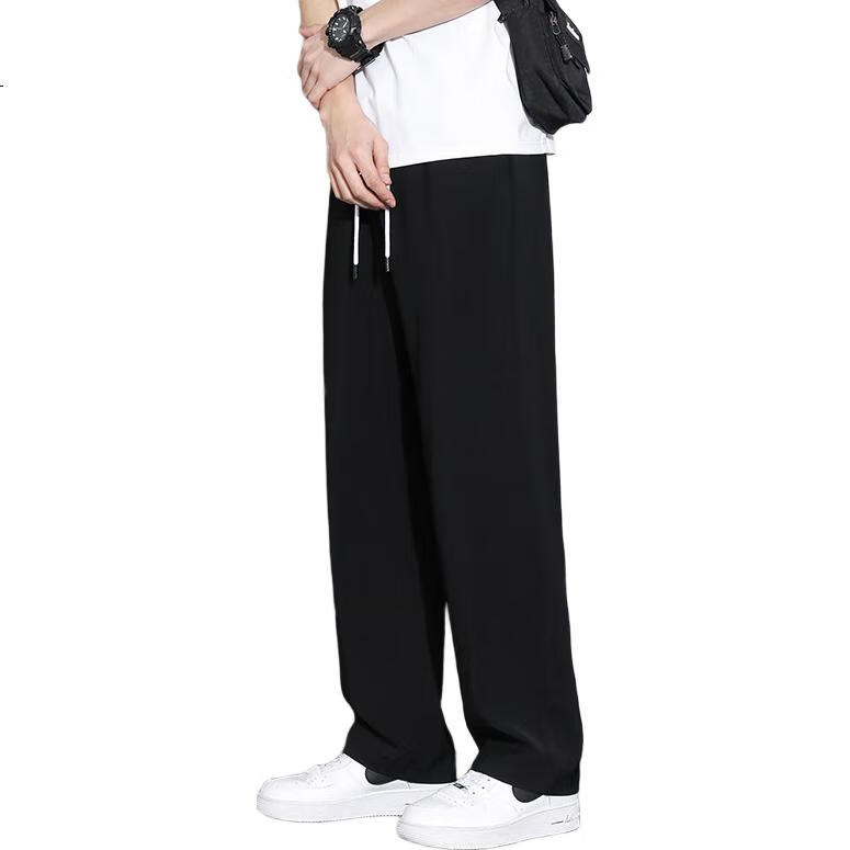 Foss Phil Men's Casual Pants, Summer Sports Simple Trendy Trousers, Loose Wide-Leg Versatile Straight-Leg Pants, 903 Black 2XL