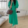 Elegnat Women Round Neck Batwing Sleeve Baggy Pleated Casual Maxi Dress