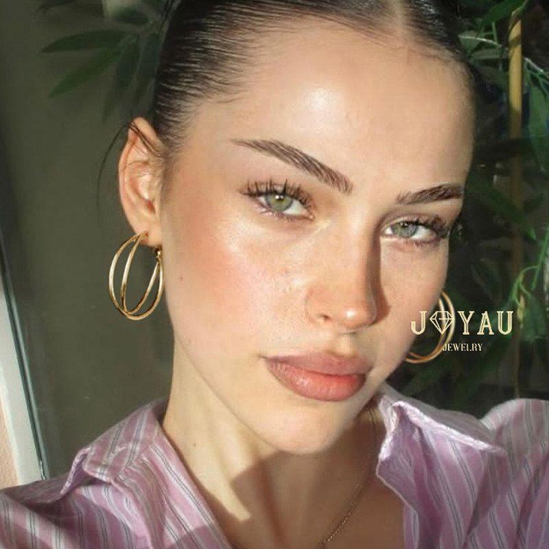 Joyau Monica Cross Double-Layer Ear Ring Painless Ear Clip Ear Studs European and American Retro Niche Simple Simple Bracelet Earrings A Pair of Gold Earrings [Pierced Ears Required]