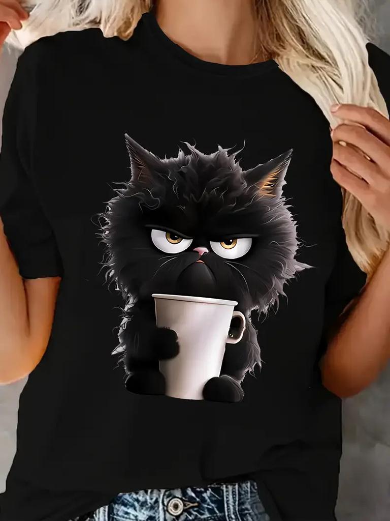 Polyester 100% Hot-selling New Product: A Girl Holding An Umbrella Printed Round-neck Short-sleeved T-shirt for Women's Summer