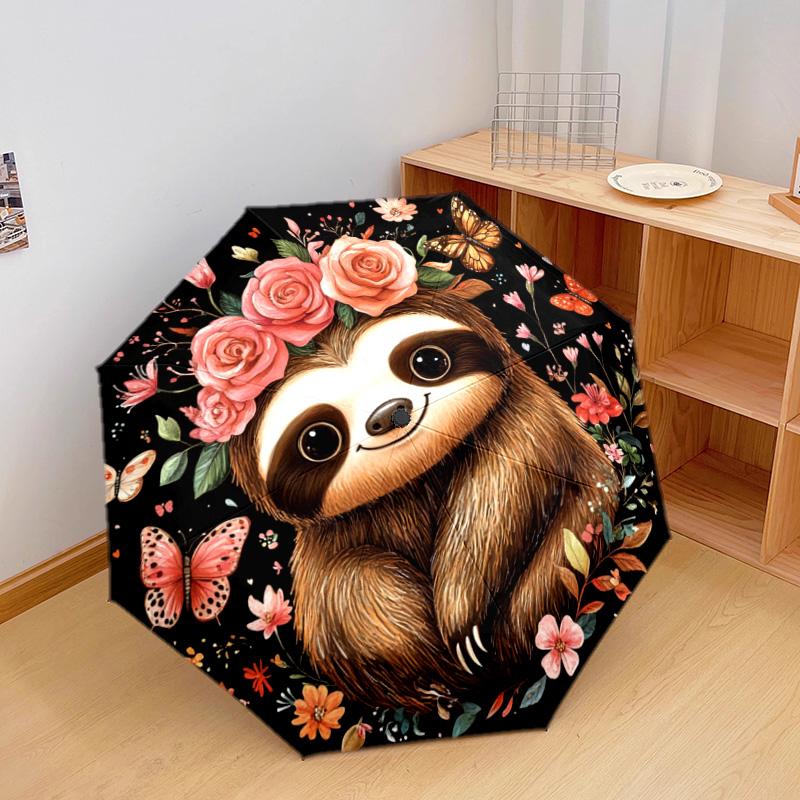 1 PC Automatic Folding Umbrella - Sloth Pattern, Portable & Foldable Design with 8 Ribs, Christmas Birthday Gifts