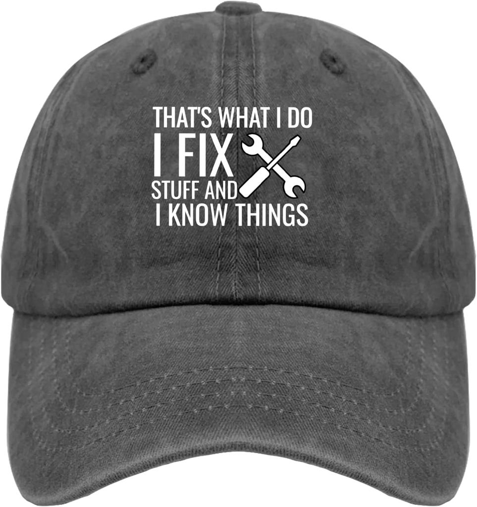 I Fix Stuff And I Know Things Graphic Baseball Cap Polyester Casual Adult Unisex Adjustable Hat