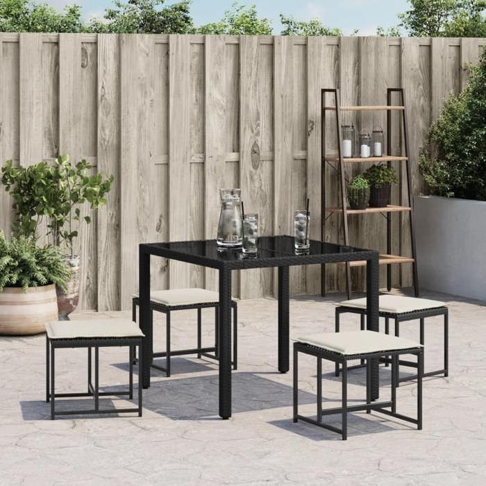VidaXL Tabourets de jardin avec coussins lot de 4 noir résine tressée, siège de jardin, sièges d'extérieur, tabouret cube, 4008582