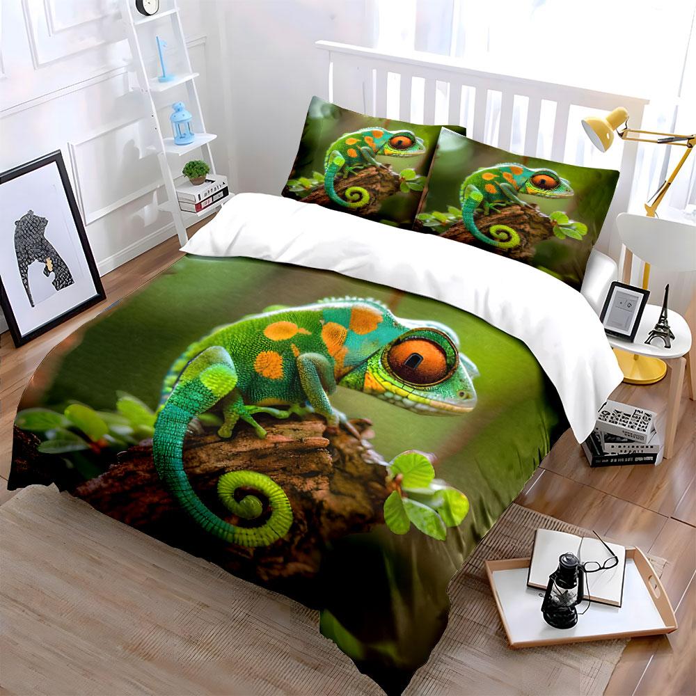 Buntes Chamäleon Dekorationsset Mehrere Größen Kinder- und Schlafzimmer für Erwachsene Exquisites 3-teiliges Bettwäsche-Set Geschenk