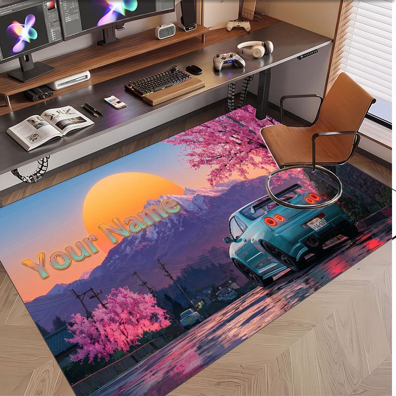 Auto-Rennsport-Thema Weicher Kristall-Samt Teppich Benutzerdefinierter Name & Text Druck Rutschfester Boden Teppich für Schlafzimmer Wohnzimmer
