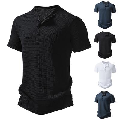 Men's Solid Color Four Button Short Sleeve T-Shirt Men's Summer Fashion Trend Breathable Short Sleeve T-Shirt