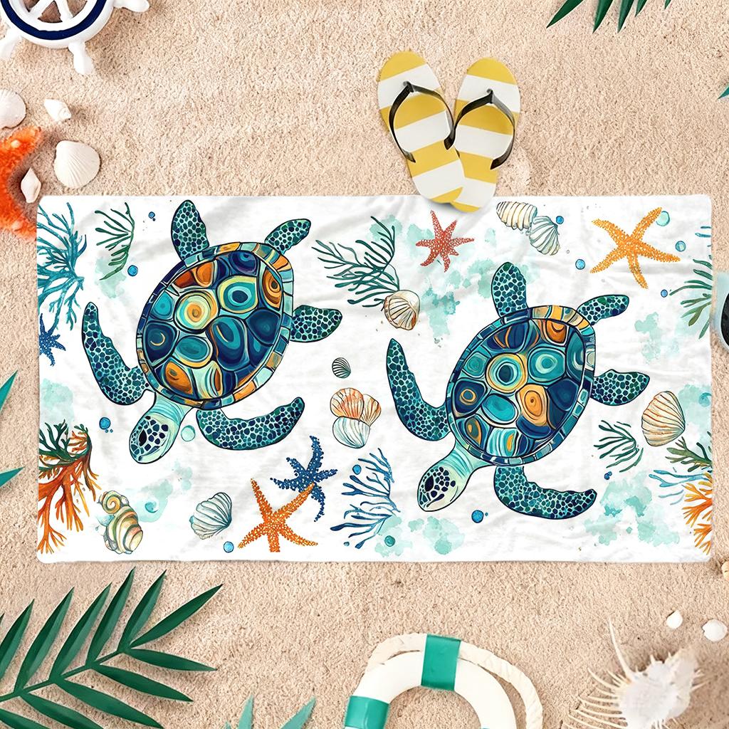 Serviette de plage Tortue Marine Étoile de Mer Microfibre Séchage Rapide Sans Sable Serviette de Bain pour l'Été Plage Piscine