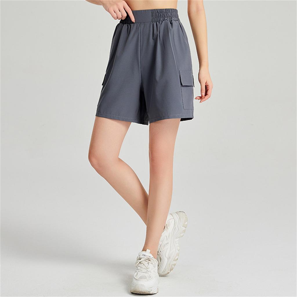 Pantaloni Casual Damă cu Talie Înaltă, Culoare Solidă, Pantaloni de Antrenament, Pantaloni Scurți