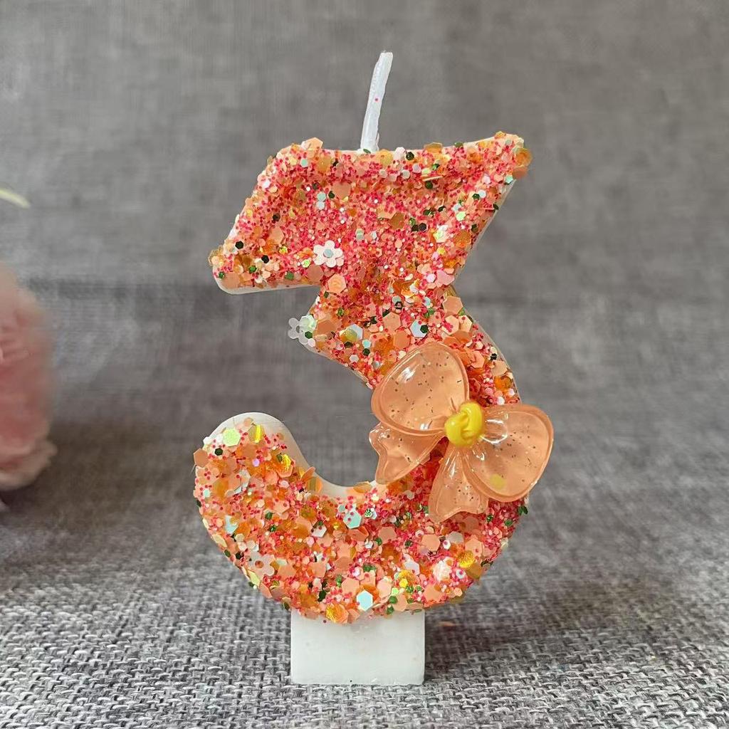 Number Birthday Candle 0-9 Decorative Cake Topper for Kids Baking Party Celebration Reusable Numbered Candles with Glitter and Bow Accent