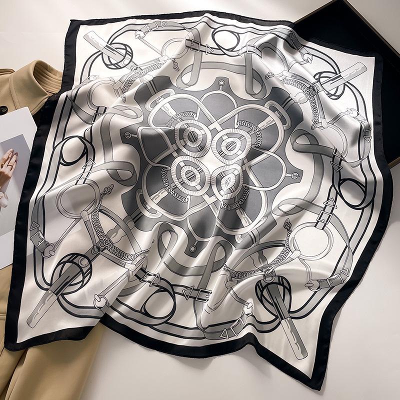Silk Scarf Women'S Scarf Shawl 70Cm Korean Small Square Scarf Satin Surface Print Sun-Proof Headscarf