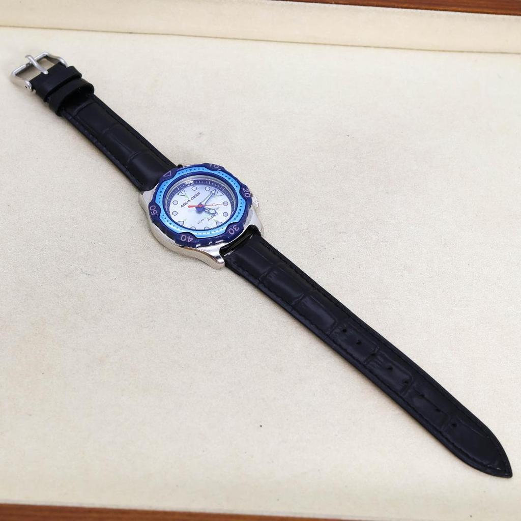 [USED] Working SEIKO ALBA AQUAGEAR rotating bezel leather watch 2084