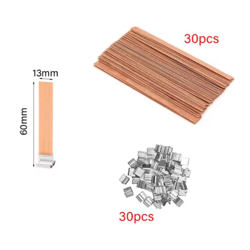 10/30pcs Wooden Candle Wick Set With Clip Base Smokeless Candle Wicks for DIY Paraffin Candle Jar Making Candle Making Supplies