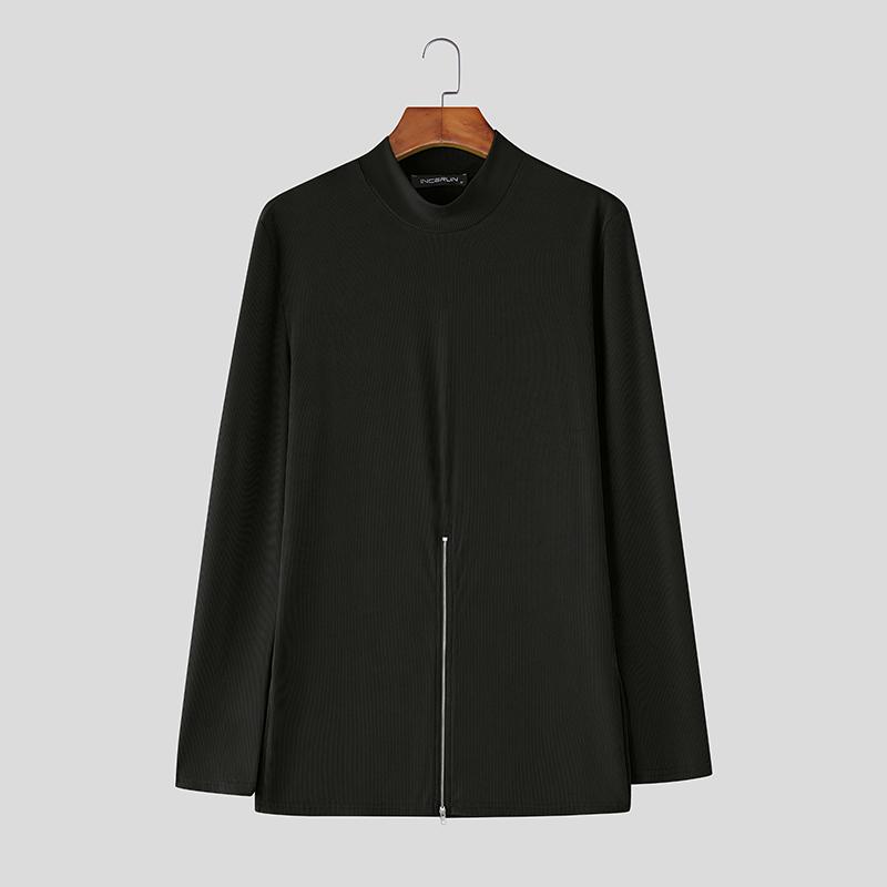 INCERUN Spring Men Turtleneck Long Sleeve Fitted Pullover Tops Undershirts