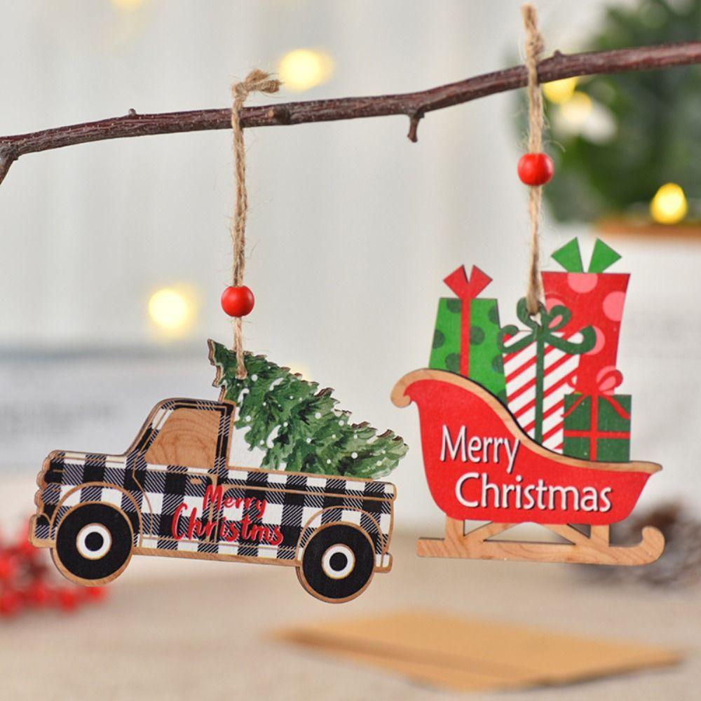 

Sled/Plaid Car Christmas Wooden Car Pendant Hanging Christmas Decoration Party
