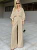 Premium Cotton Linen Solid Color High Waist Fashion Casual Set Autumn Winter New Style Elegant Two-Piece Outfit