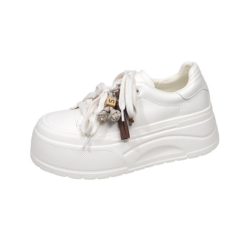 Yueyu 2025 Sweet and Cool Korean Version Versatile Leather Lightweight Soft Sole Heightening Thick Sole White Shoes Women's Board Shoes Casual Shoes