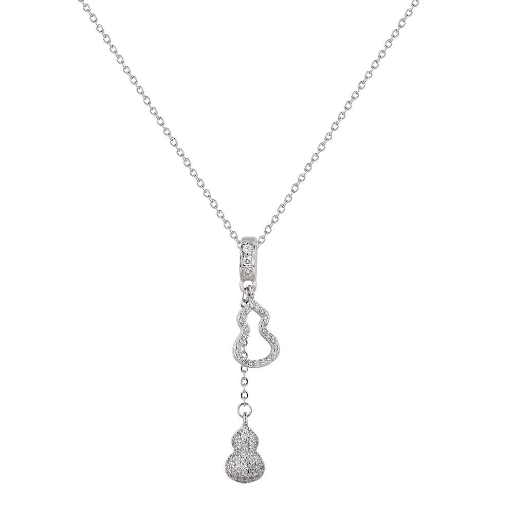 

Guofeng Seiko Flash Diamond Double Gourd Tassel Necklace Niche Clavicle Chain платиновий