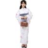 RAVIR Yukata White with Line Drawings and Floral Fluffy Obi and Geta One Size Fits All Women's 3-Piece Set, Watercolor-Style Patterns, Belt, Sandals,