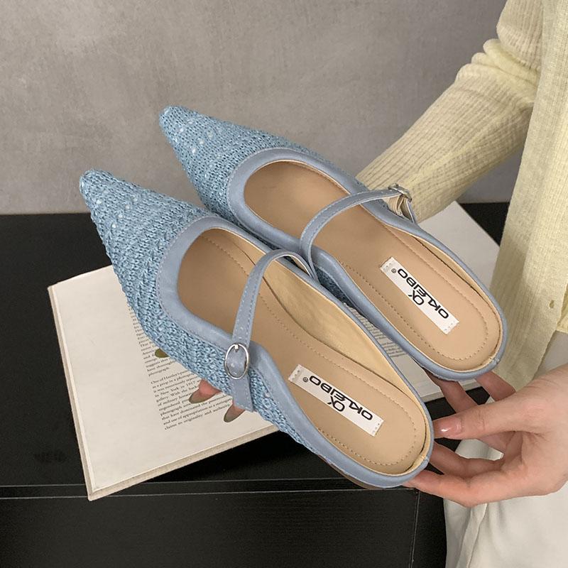 Fashion Fashion Weave Women Flats With Shoes Female Designer Buckle Shallow Footwear Slip On Ladies Flats Mary Janes Shoes Mules