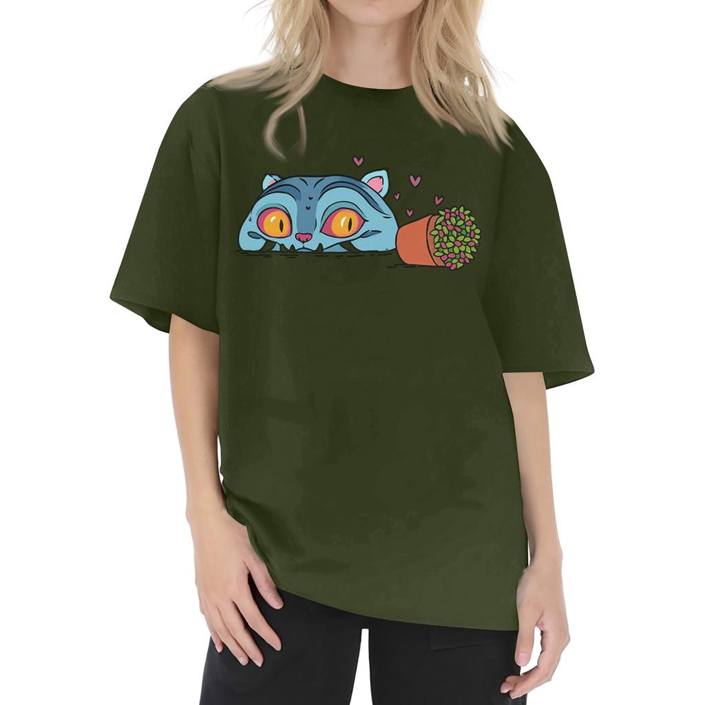 Damen Rundhals Bedrucktes Kurzarm T-Shirt Top