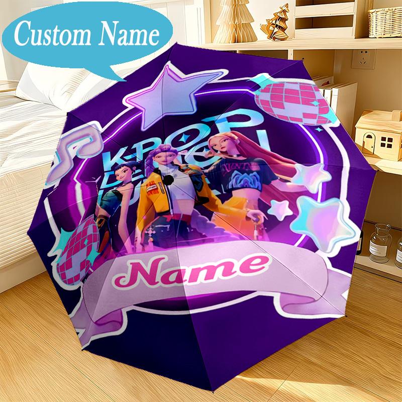 Custom Name Umbrella Music Stars KPop Demon Umbrella 8-Frame for Travel, Camping, Casual Lightweight Portable, Essential for Family Gifts