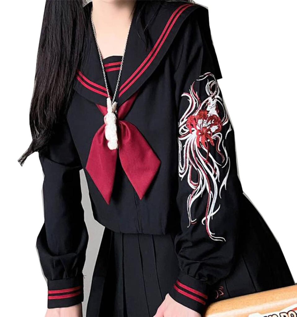 Nyanko Claw Barbie Dragon Sailor Long for Men and Long Cosplay Delinquent Dragon with High School Girl 4XL Blossom Uniform, Sleeves, Black, Women,