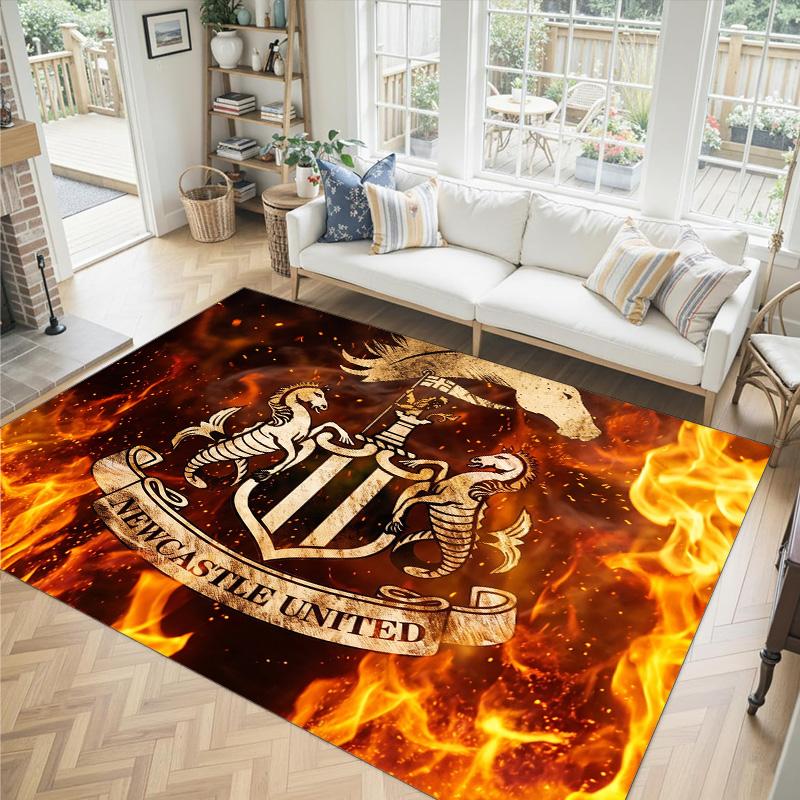 Newcastle United Fußball Design Kristall Samt Teppich Gemütlich Nein?Rutschfester Teppich mit Aufdruck für Schlafzimmer Wohnzimmer Eingang