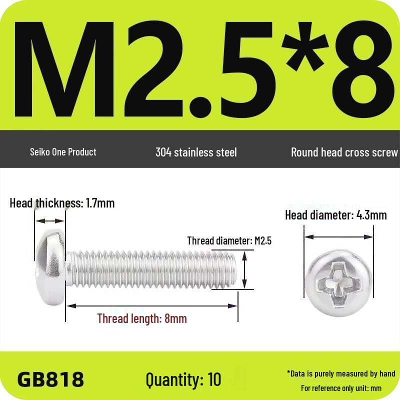 Phillips Pan Head Machine Screws, 304 Stainless Steel, Sizes M1-M10