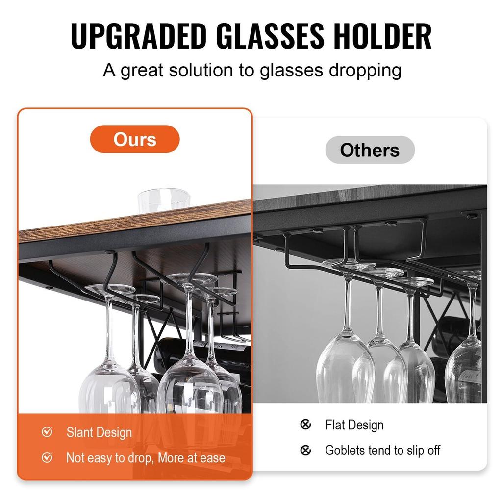 Armario Bar Industrial de 40 Pulgadas, Mesa de Vinos para Licores y Copas, Aparador Buffet con Soporte para Copas y Botellero, Madera Rústica Independiente