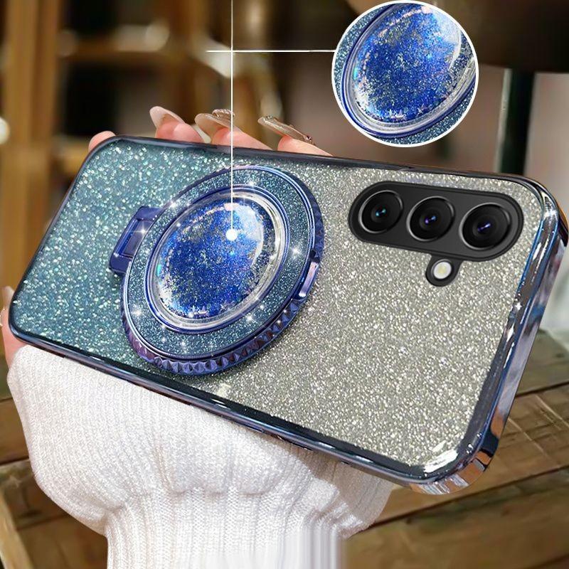For Samsung Galaxy S25 FE / S26 FE Case with Liquid Glitter Quicksand hourglass Stand Holder Luxury Shiny Gradient Plating Girls Slim