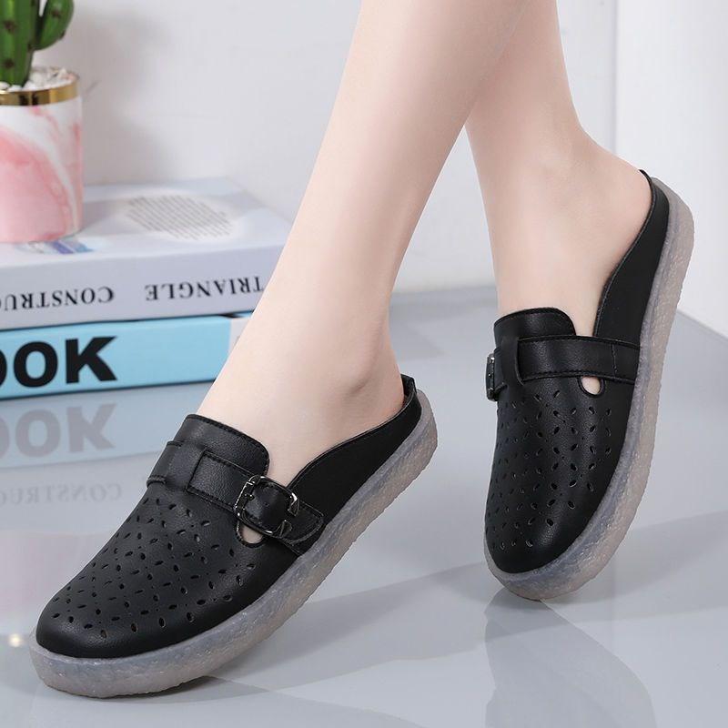 Baotou half slippers women's outer wear 2025 summer one-pedal comfortable hundred soft soles with hollow non-slip nurse cool slippers