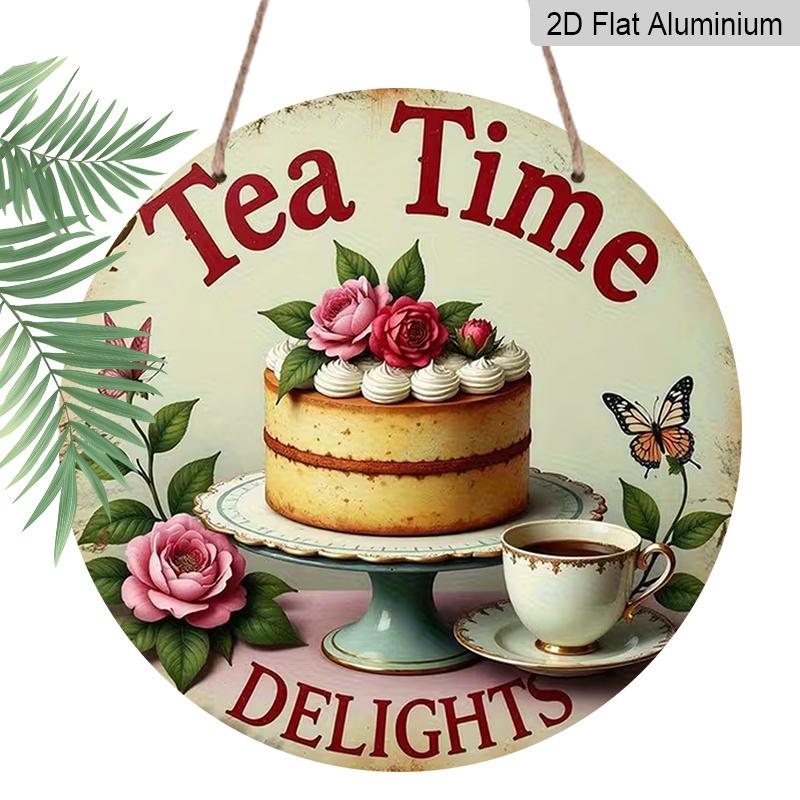 2D Flat Aluminum Retro Cake-Style Wall Decor, Afternoon Tea Style 7.87 Inches X 7.87 Inches Perfect for Tea Parties, Weddings, Cafes, Front Doors