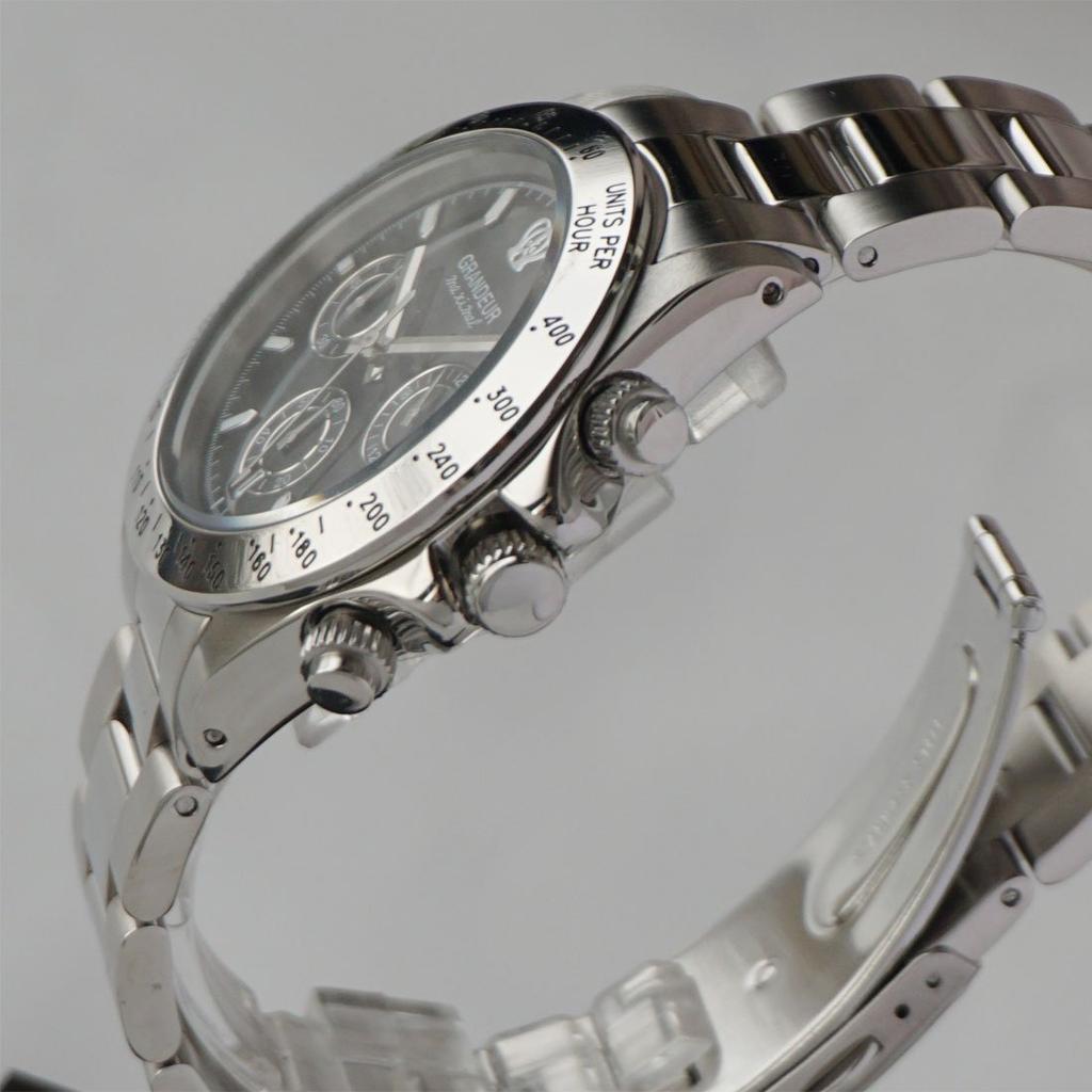 Grandeur Made in Japan 10 ATM Water Resistant Chronograph Solid Stainless Steel Band Watch JGR004W4 Black x Black [GRANDEUR] Men's