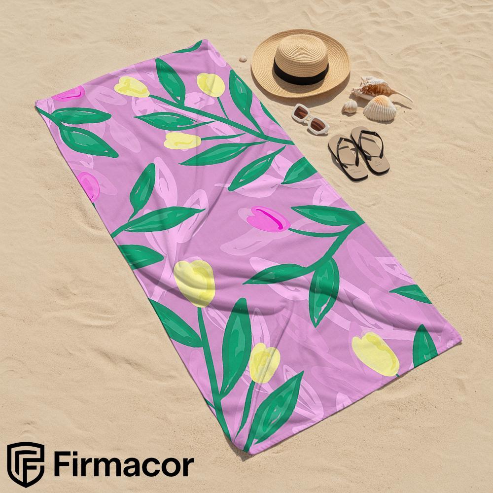 Pink Tulip Leaf Microfiber Beach Towel Quick Dry Sand Free Oversized Soft Absorbent Bath Towel for Swimming Pool Travel Gym