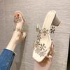 One word with slippers women's new outer wear fashion sandals high heel rhinestone flower transparent heel sandals