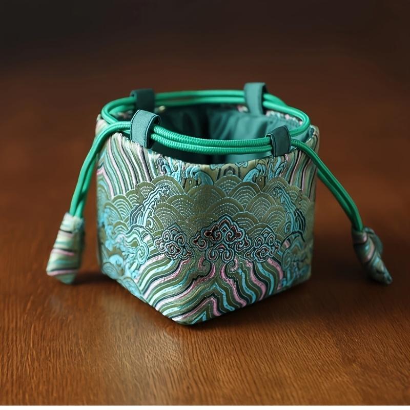 Elegant Chinese Pattern Satin Jacquard Tote Bag - Zen-Inspired, Classic Design with Blue & Golden Floral Print, Perfect for Parties, Business Gifts