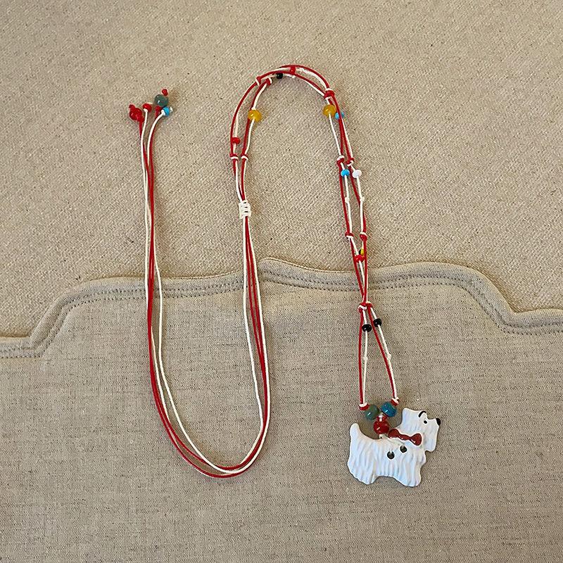 Wax Rope Acrylic Dripping Oil Puppy Pendant Necklace Niche Personality Creative Collarbone Chain Versatile Temperament Fashion Jewelry