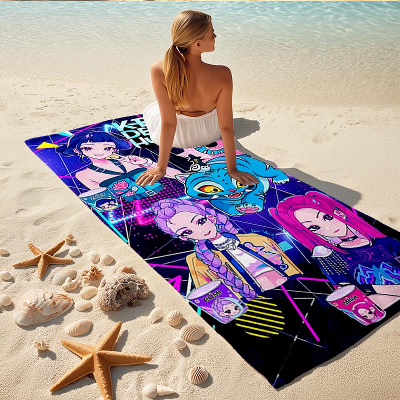 1Pc Kpop Demon Hunters Beach Towel, Quick Dry, Multi-Use for Beach Pool Gym Yoga Home Travel, Christmas, Halloween, Xmas Gift M929129