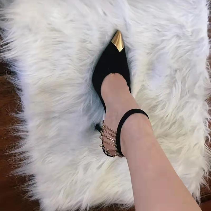 Fashion Star style Fashion Metal Chains Women Pumps Elegant Pointed toe Ankle Strap High heels Spring Summer Female Party Dress Shoes