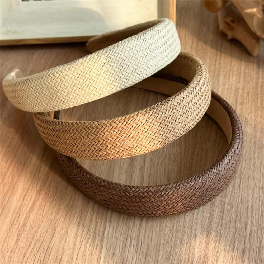Wide Edge Rattan Woven Headband Rattan Woven Women's Headband New Wide Edge Headband Summer