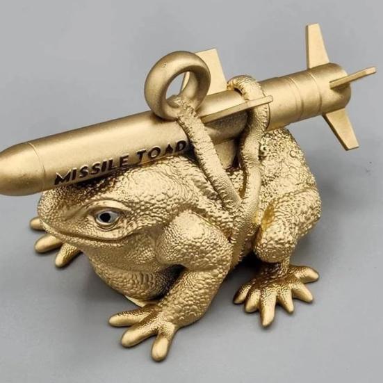 Raketen-Krötenfigur, Gartenrakete, grüner goldener Frosch, Harzstatue, Lenkraketen, Tierskulptur, Innen- und Außenbereich, Hof, Rasendekoration, Ornament