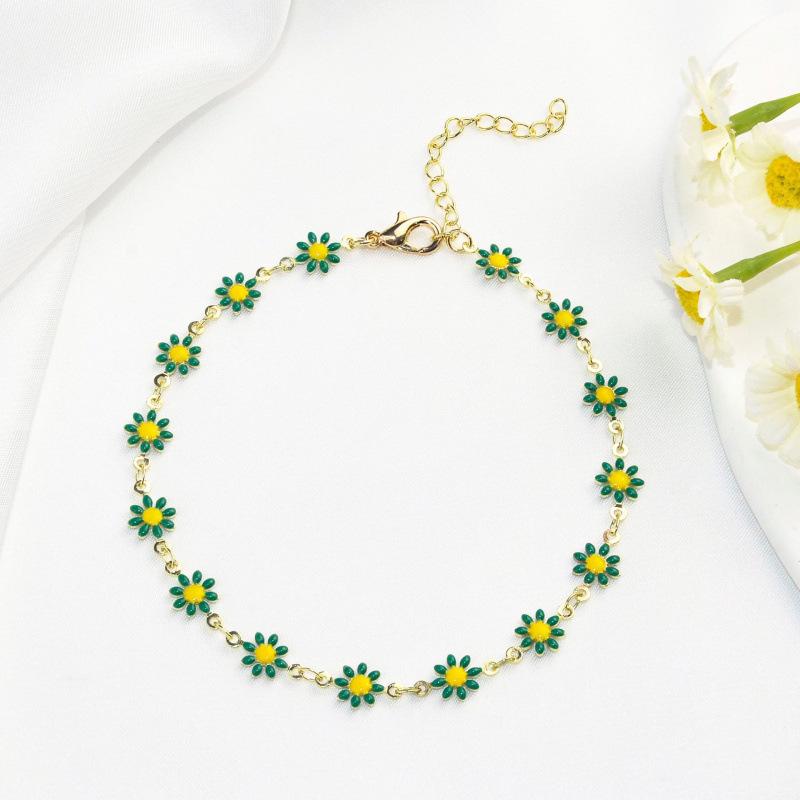 High-End Daisy Anklet with Drip Oil Finish – Simple, Fresh, and Fashionable Jewelry for Girls