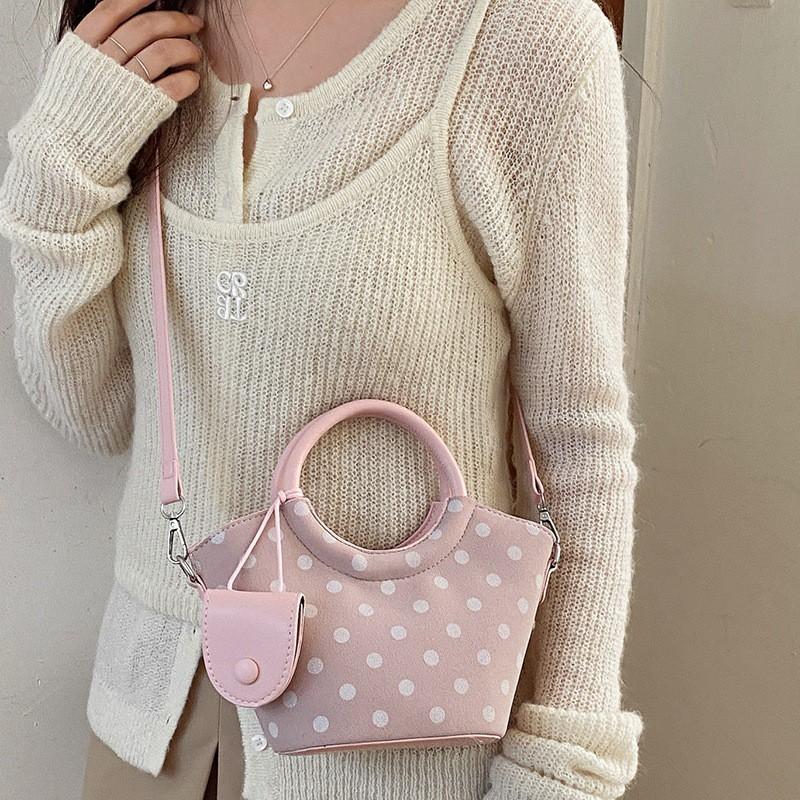 Stylish Polka Dot PU Shoulder Bag Women - Minimalist Urban Tote With Zip Interior Pocket