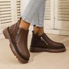 Herbst Damen Stiefeletten Neu 2026 Retro Britische Plateau Kurzstiefel Mode Retro PU Leder Outdoor Rutschfeste Schuhe Botas Mujer