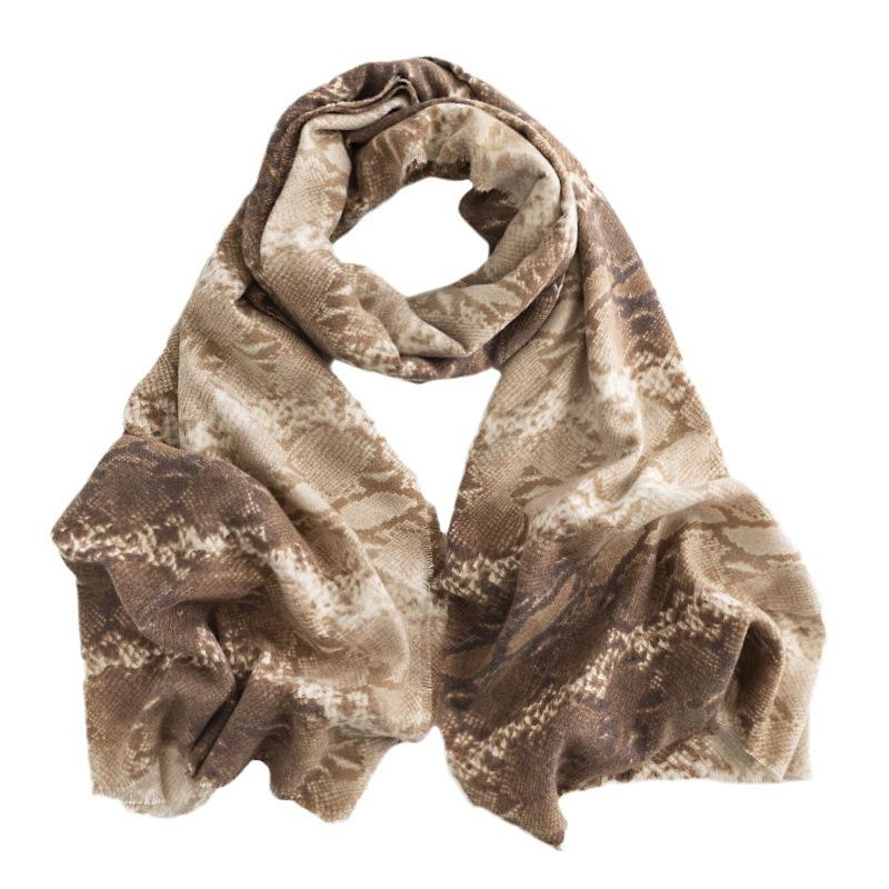 New European and American Street Style Snake Pattern Imitation Cashmere Scarf for Women Warm Twill Temperament Short Fringed Shawl