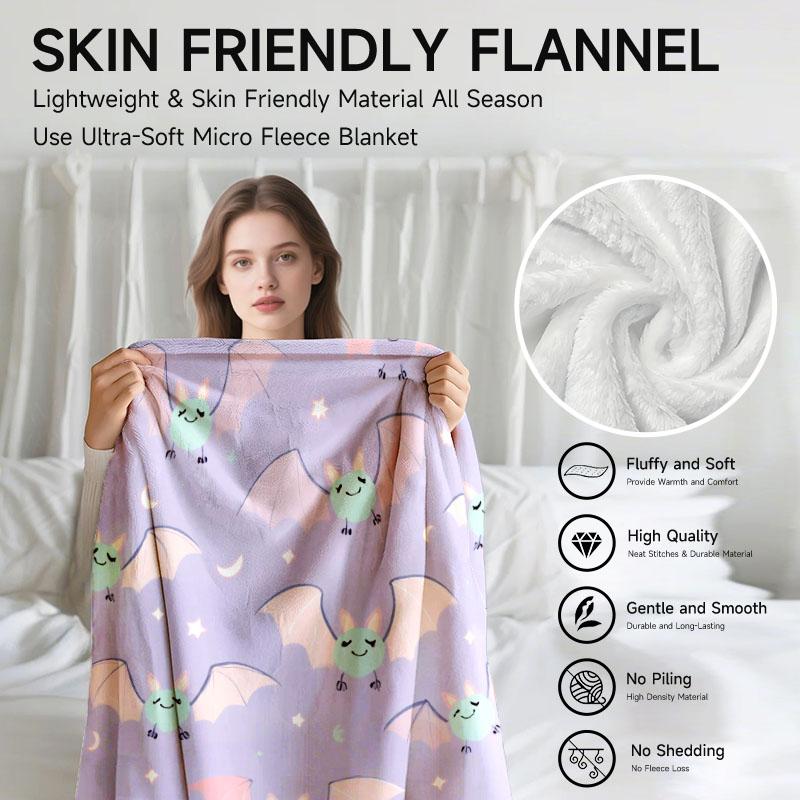 1 piece purple bat-themed flannel blanket, soft, suitable for sofa, bed, office, all-season use.