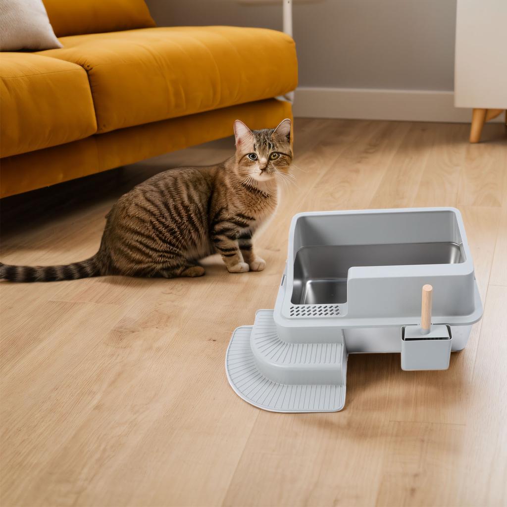 Stainless Steel Litter Box Easy Maintenance Large Cat Litter Box Long Lifespan Splash Proof Leakproof Odor  for Large Cats