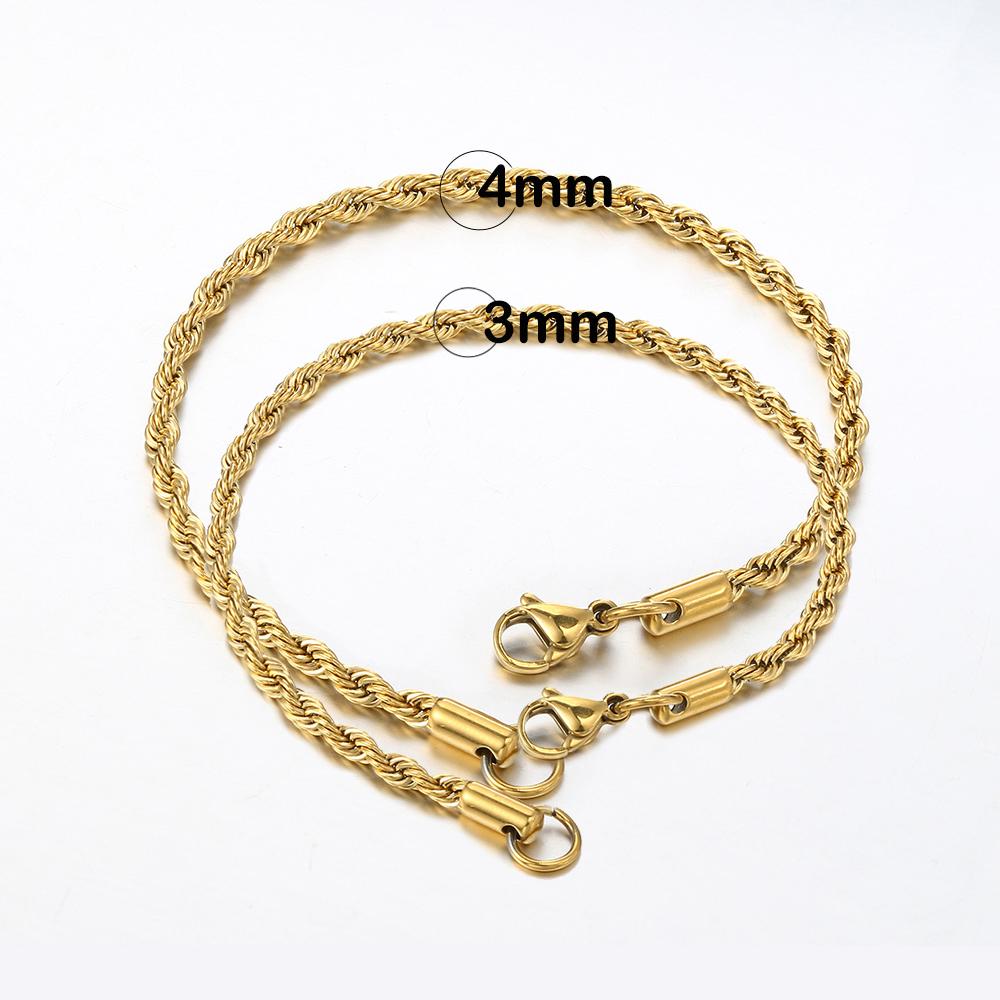 Stainless Steel Rope Chain Bracelet Women Bangle Gold Color Minimalist 3mm 4mm Hand Accessories Trend Hippie Jewelry Female C048